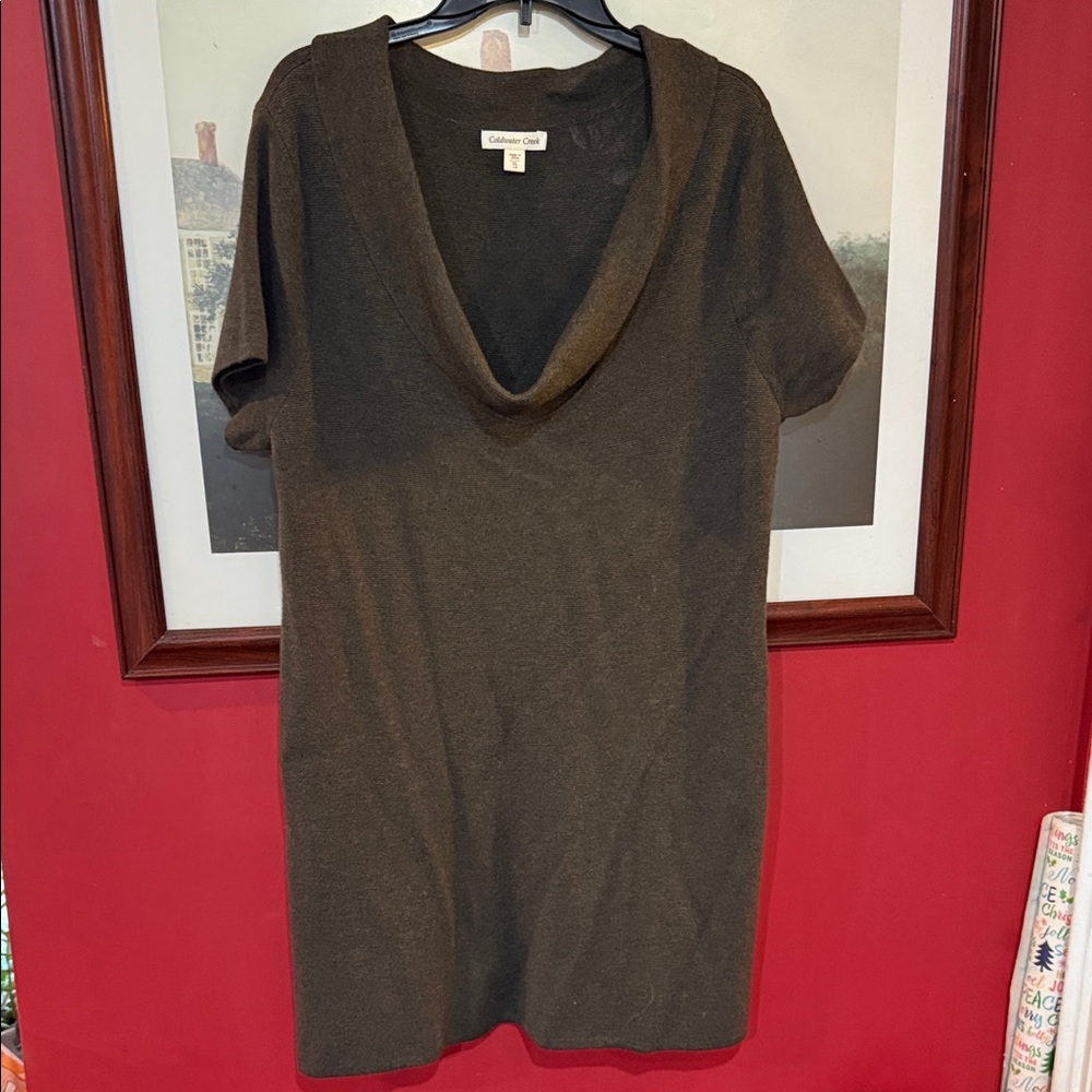 Coldwater Creek Dark Brown/Green Cowl Neck Sweater Dress size 2X (18).